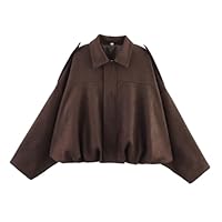 ECUNGWUA Bomberjacke Damen Wildlederjacke Langarm Pilotenjacke Kurze Jacke Herbst Winter Übergangsjacke Oversize Y2k Streetwear (Coffee, XS)