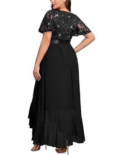 Image of MISSMAY Women's Plus Size V Neck Sequin Lace Butterfly Sleeves Formal Evening Party Long Dress