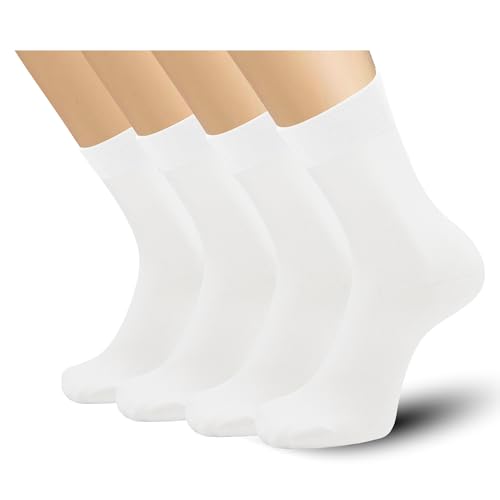 Mens Viscose Bamboo Crew Socks Breathable Classic Vibrant Colorful Fashion Cool Socks 4 Pairs (US, Numeric, 10, 14, Regular, Regular, White)