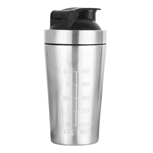 Fpreeza Vaso agitador de acero inoxidable de 500 ml para gurús del fitness, a prueba de fugas, con medidas precisas de escala
