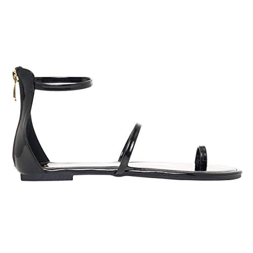 Rohb By Joyce Azria Gia Strappy Gladiator Flat Summer Sandal (Black Patent) Size 6.5