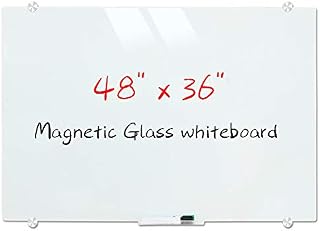 Magnetic Glass Whiteboard, 48 x 36 Inch (120 x 90 cm), Wall Mounted