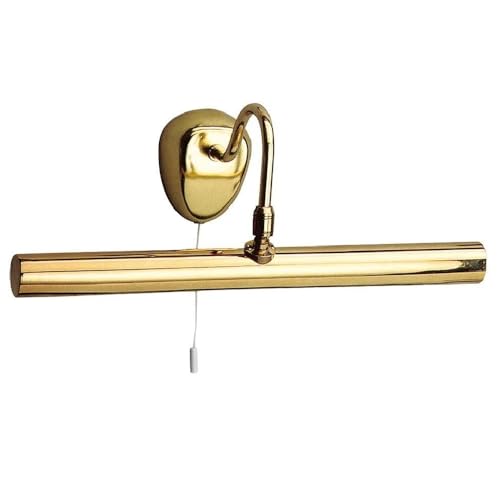 Britalia Polished Brass Vintage Switched Swan Neck Picture & Mirror Light | Adjustable Head | 36cm Width | On Off Pull Cord Operated | 2 x E14 Lamp Bulbs Required | Art & Mirror Lighting