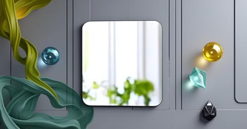 Image of Frameless Wall Mirror Glass Square Mirror Wall Sticker with Double Sided Tapes for Home, Living Room, Bedroom & Bathroom 20 x 20 cm (Pack of 1)