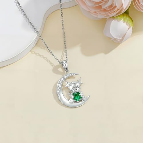 Image of PROESS Animal Birthstone Necklace 925 Sterling Silver Otter /Axolotl /Hippo /Elephant /Dachshund /Monkey /Red Panda Pendant Necklace Animal Birthstone Jewelry Gifts for Women