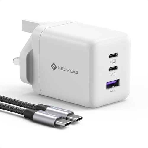 NOVOO 100W USB C Charger GaN III Fast Charger Block with 3 Ports PD 3.0 & PPS Compact Power Adapter AU Plug for MacBook iPhone 16/15 Pro Galaxy S25/S24 Ultra iPad Pro Dell XPS 13 White