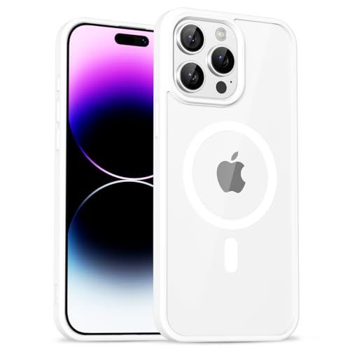uvcoat for iPhone 14 Pro Max Case Clear Compatible with Magsafe Case Transparent, Ultra Slim Thin Magnetic Cases Soft Silicone & Hard Plastic Clear Back, Cute Mag Safe Cell Phone Cover, White