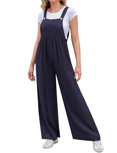 Migcaput Monos Peto Suelto de Mujer Verano Mono de Pierna Ancha con Bolsillo para Mujer Mono Holgado de Lino Moda Sin Mangas Jumpsuit Overalls