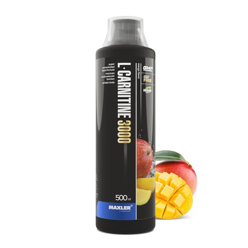 Maxler L Carnitina 3000   Mango   500ml   L Carnitina Líquida en dosis altas   Suplemento nutricional vegano   3000 mg de ingrediente activo por ración   20 porciones   Vaso medidor incluido