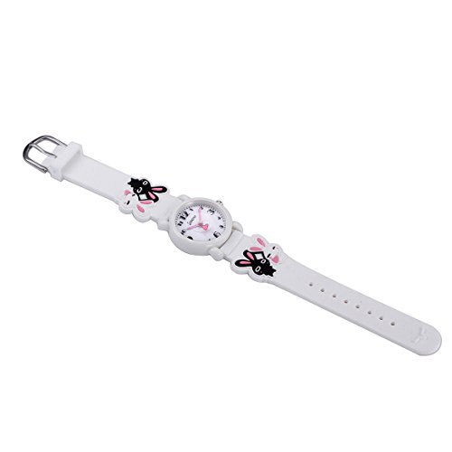 Boy's Girl's Watch,Kids 3D Cartoon Japanese Quartz Silicone Kids Watch, Age 3-10 Toys for 3-15 Year Old Boys Girls Birthday Present for Kids - Best Gifts (Rabbit White)3