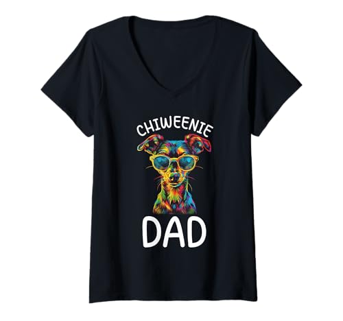 Mujer Chiweenie Lovers Design Chiweenie Dad para hombre Camiseta Cuello V