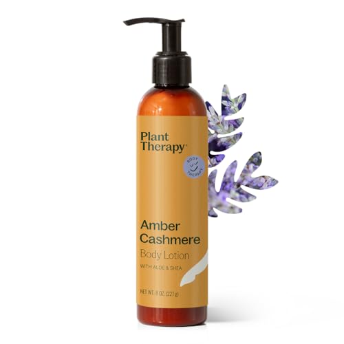 Plant Therapy Amber Cashmere Body Lotion with Aloe & Shea 8 oz Natural Scent with Warm Amber Tones, Deep Moisture for Smooth, Healthy Skin, Enriched with Vitamins and Antioxidants