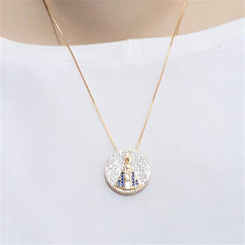 Colar corrente veneziana, pingente Nossa Senhora zircônia banhado a ouro