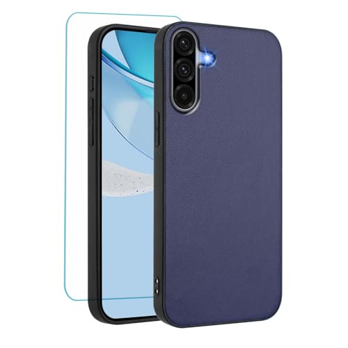Coque Samsung A56 5G en cuir bleu élégant texturé avec protection d'écran intégrale premium