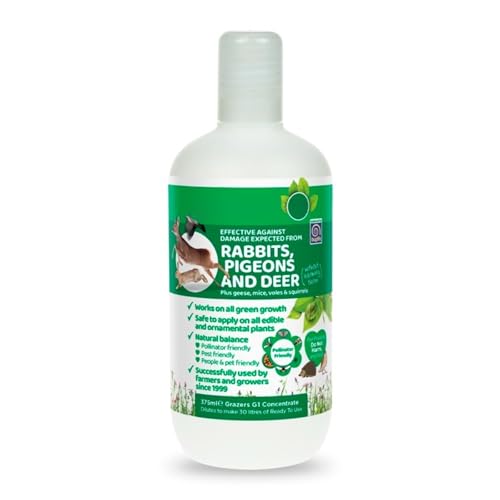HOCHSTE Grazers G1 Plant Protection Spray for Rabbits Deer & Pigeons Calcium-Based Garden Spray for Ornamental & Edible Plants Ready to Use & Concentrate (375ml 1 Pcs)