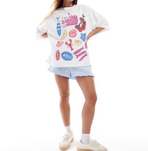 Y2k Oversized Summer Tops for Women Cute Bow Fruit Loose T Shirts Crew Neck Aesthetic Graphic Short Sleeve Tee3