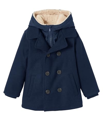 Haloumoning Boys Wool Blend Winter Coat Notched Collar Double Breasted Hooded Pea Coat Warm Outwear3