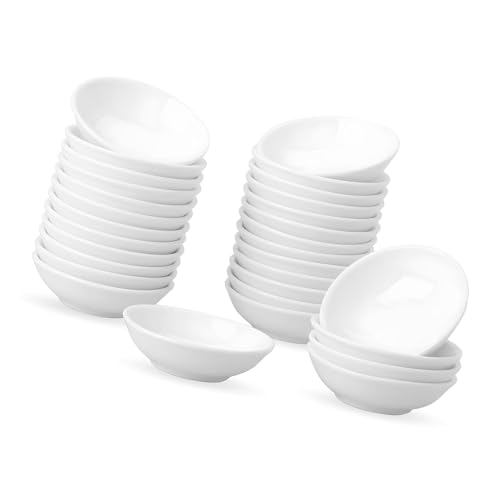 Lot de 30 coupelles à sauce en porcelaine blanche, rondes, mini bols de service pour sauces,...
