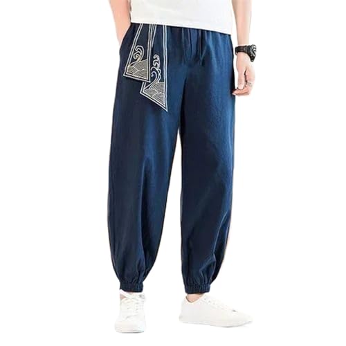 Pantalon en coton et lin pour homme coupe sarouel haut de gamme