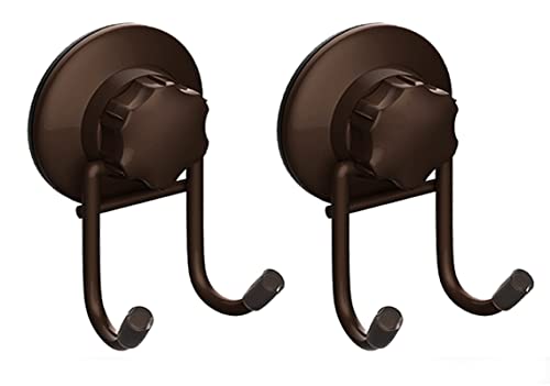 SANNO Suction Cup Hooks, Shower Squeegee Holder Towel Robe Loofah Hanging Hook for Bathroom Kitchen, Bathroom Accessories, Bronze (2 Pack)