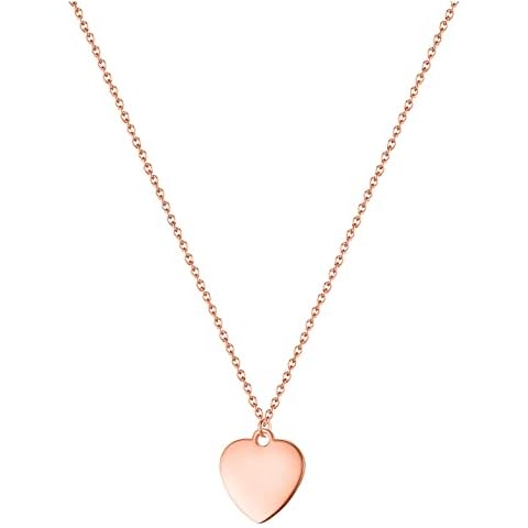 day.berlin Women's Heart Necklace Love Necklace with Heart Pendant (16 x 16 mm) Stainless Steel Chain 45 + 5 cm Variable Length for Women, Stainless Steel Cover