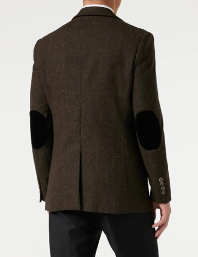 VENNYNG Men's Retro Tweed Blazer Sport Coat Autumn Casual Smart Office Suit Jacket Single-Breasted with Elbow Patches4