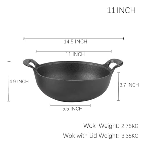 Image of 11 inch Cast Iron Wok with Lid and Handles, Grilling Wok, Use in the Oven, on the Stove, or on the Grill (Wok with Lid 11 inch)
