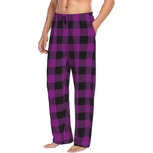 Novastar Mens Pajama Pants Bottoms with Pockets- Purple black plaid A Soft Mens Pj Pants, Comfy Men Lounge Pants