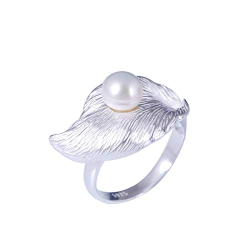 Bague ajustable femme avec perle et feuille brossée pour le quotidien