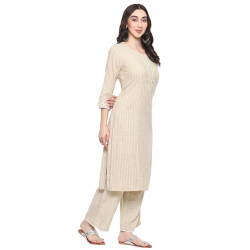 Image of BIBA Women Voile Straight Kurta Palazzo Suit Set
