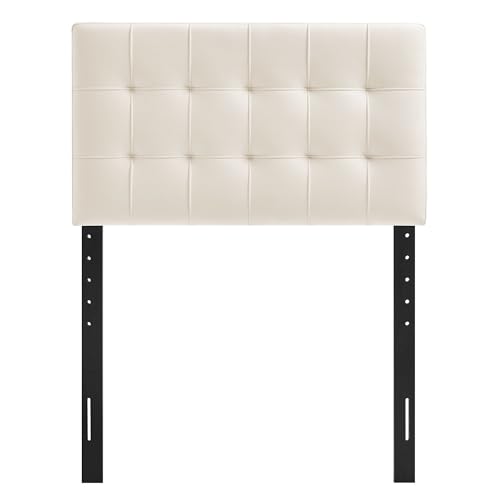 Image of Modway Lily Twin Size Stain-Resistant Performance Velvet Headboard in Alabaster - Velvet Upholstery with Button Tufting and 4 Adjustable Height Positions