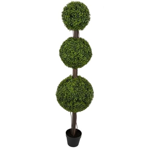 5' UV-Proof Outdoor Artificial English Boxwood Triple Ball-Shaped Artificial Topiary Tree w/Pot -2 Tone Green