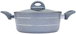 Royalford Casserole Dish with Glass Lid, 24CM - Induction Saucepan with Non-Stick Granite Coating - Aluminium Build with 3.8MM Induction Bottom & Cool Touch Handles