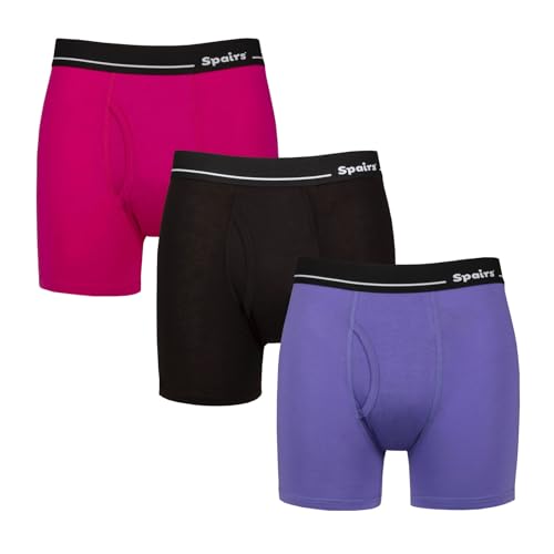 Spairs Men's Bamboo Keyhole Boxer Shorts, Soft, Breathable, Tagless, Stretchy, Fitted Underwear, Value Multipack 3 Pairs, Plain Bright, Sizes S, M, L, XL, XXL Purple/Black/Raspberry L