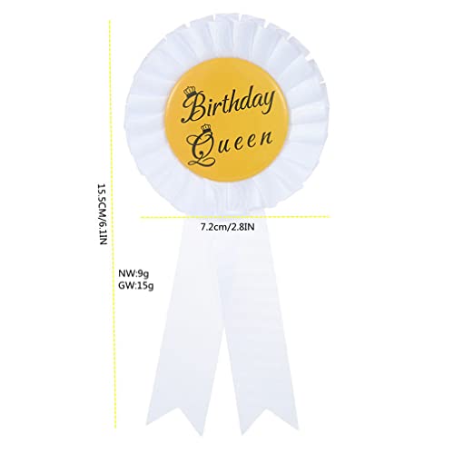 Mgjsrnh Birthday Queen Ribbon,Satin Fabric Birthday Women Tinplate Badge Pin,Happy Birthday Girls Party Button Pins, Girls Brooches(White -Gold) #TOP5