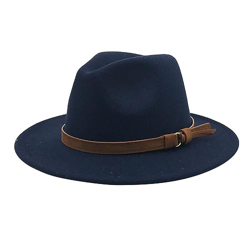 OBiQuzz Windfall - Sombrero fedora para hombre y mujer, estilo vintage, con ala ancha y hebilla de cinturón, boina grande, marine, Talla única