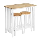 LOLAhome - Set Mesa y 2 Taburetes de Cocina Madera Natural y MDF Blanco, Ideal para Espacios Pequeños y Apartamentos.