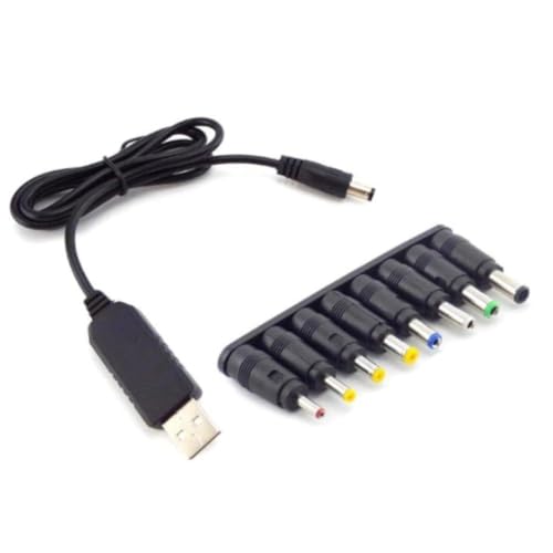 Auratrove Câble d'alimentation USB 5 V vers 9 V/12 V Convertisseur Step-Up avec 8 têtes DC, adaptateur portable 6 W pour routeur Dashcam lumière LED Noir