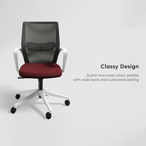 Image of Interio by Godrej Vurv Chair Mesh Back Ergonomic Work from Home /Revolving Study Chair, 1 Year Warranty, Height Adjustable | Heavy Duty Polypropylene Base | DIY Installation (Red, Set of 5)