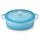 vancasso Enameled Cast Iron Dutch Oven, 9.3 Quart Dutch Oven Pot with Lid, Oval Dutch Oven Cast Iron Pot with Non Stick Coating for Bread Baking, Light Blue