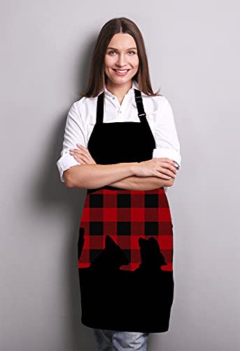 Lefolen Black And Red Buffalo Check Plaids Bear Bib Apron With Adjustable Neck For Men Women,Suitable For Home Kitchen Cooking Waitress Chef Grill Bistro Baking Apron #TOP2