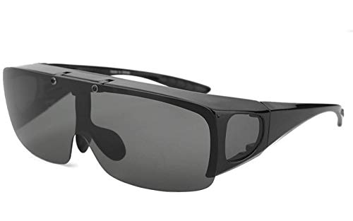 Bestum Driving Glasses Wraparounds Polarized Fitover Sunglasses (Matte black, Grey)