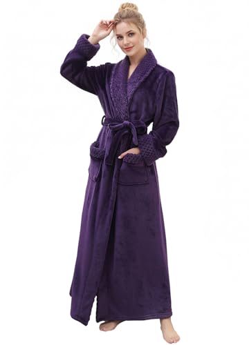 Hellomamma Long Bath Robe for Womens Plush Soft Fleece Bathrobes