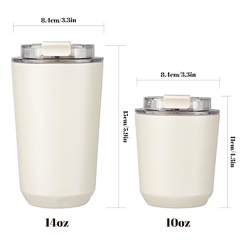 Puraville Insulated Tumblers with Lid, 10 oz Travel Coffee Mug Stainless Steel Vacuum Cup, Leak Proof Reusable Double Walled Coffee Tumbler for Iced and Hot Drinks, Cream