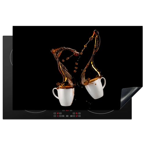 KitchenYeah© Herdabdeckplatte Einteilig Herdabdeckung Abdeckplatte für Ceranfeld Abdeckung Induktionskochfeld Aufrollbare Matte Kaffee - Tassen - Schwarz - 80x52 cm