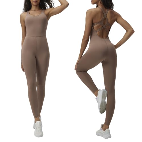 Image of LOVESOFT Workout Jumpsuits for Women Sleevesless Bodycon Backless Unitard