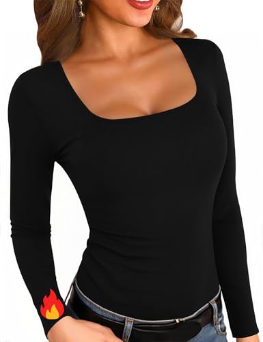 Aottori Maglia Termica Donna Manica Lunga Maglietta a Coste Scollo