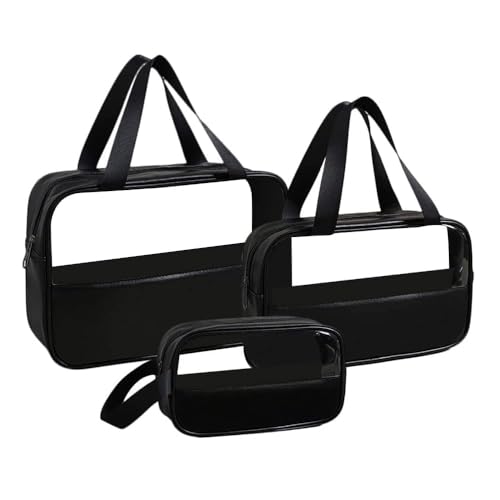 Image of Apophis Pvc Travel Makeup Pouch Set Toiletry Bag Cosmetic Organizer Bag for Women and Girls Toiletry Storage Kit Set of 3 (Black)