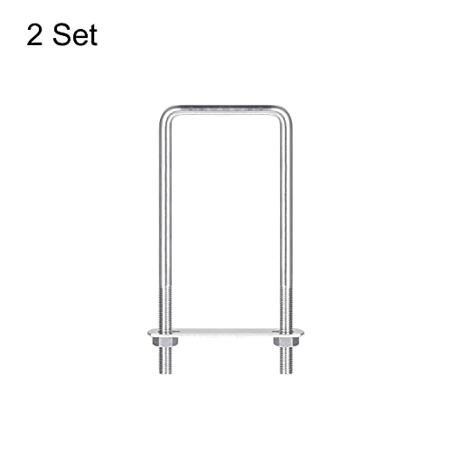 Image of uxcell Square U-Bolts, 2 Sets 62mm(2.44 inch) Inner Width 160mm Length M8 304 Stainless Steel U Clamp Bolt with Nuts and Plates, for Boat Trailer
