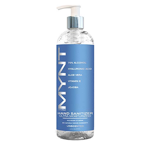 MYNT NATURALS- ULTRA MOISTURIZING NATURAL HAND SANITIZER GEL 70% ALCOHOL, HYALURONIC ACID & JOJOBA 16 OZ MADE IN USA